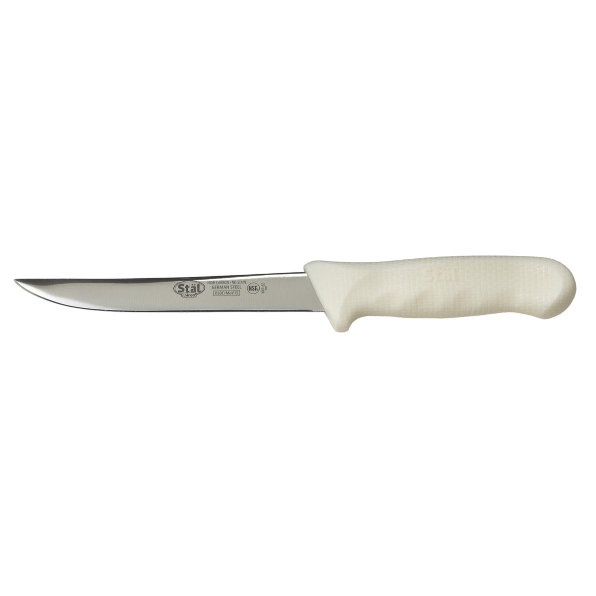 6" White Plastic Boning Knife with Handle by Winco – 6", Stainless Steel, White, Model KWP-62