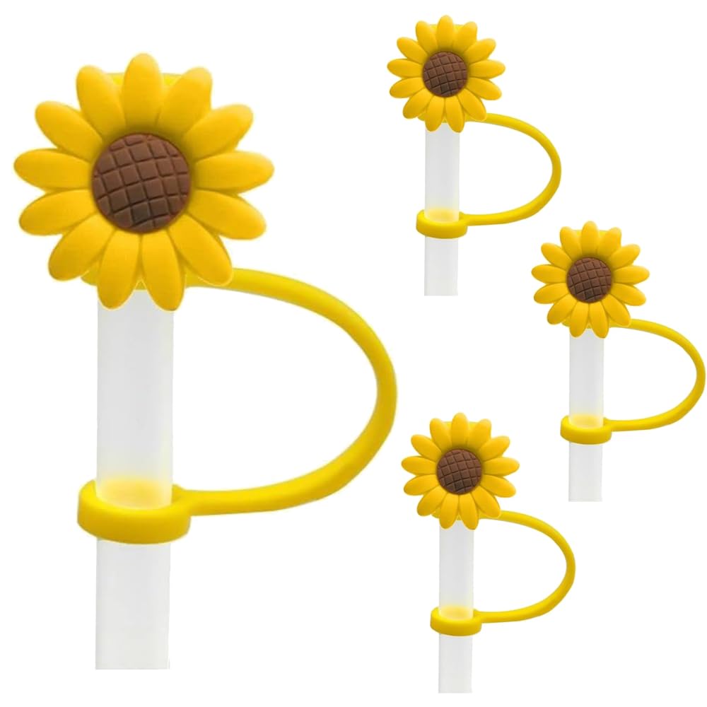 4 Pcs Drinking Straw Dispensers Sunflower Straw Plug Reusable Splash Proof Plugs Kitchen Tool Straw Tips Cover Silicone Cup Accessory Drinking Dust Cap by Jinshining – 1, Silicone