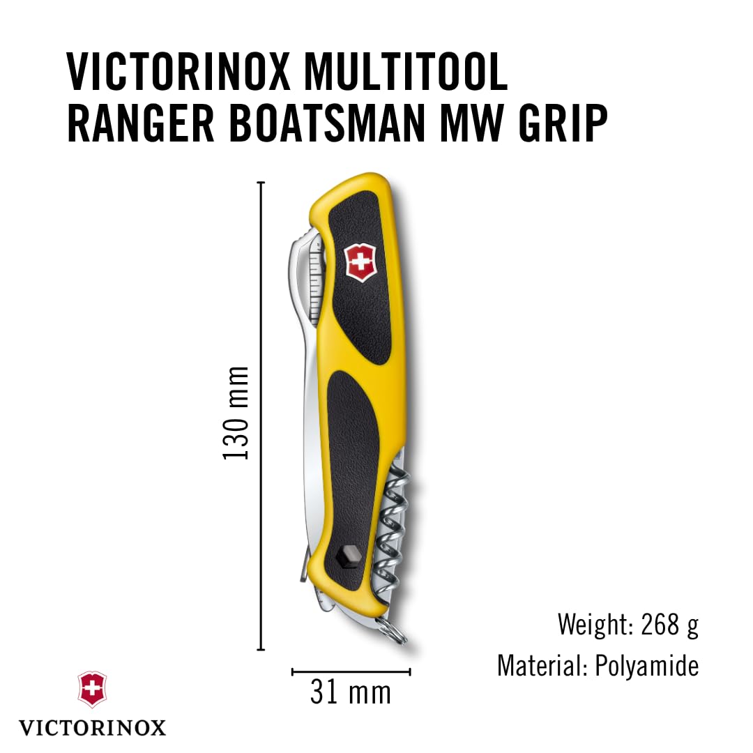 Ranger Boatsman MW Grip Swiss Army Pocket Knife by Victorinox – 5.12 In, Polyamide, Yellow/Black, Model 0.9798.MWC8