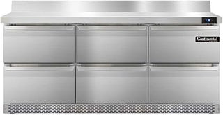 SW72-BS-FB-D Three Section Work Top Refrigerator 72" W, With Back Splash, Six Drawers & Front Breathing