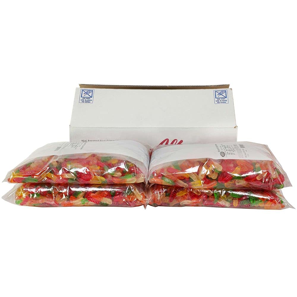 Albanese Mini Assorted Fruit Gummi Worms by T.R. Toppers – 80 Ounce, Pack of 4