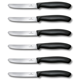 Swiss Classic Tomato and Table Knife Set Serrated Blade by Victorinox – Set of 6, Stainless Steel, Black, Pack of 6, Model 6.7833.6