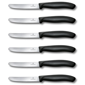 Swiss Classic Tomato and Table Knife Set Serrated Blade by Victorinox – Set of 6, Stainless Steel, Black, Pack of 6, Model 6.7833.6