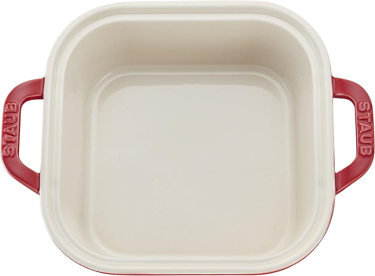 STAUB Ceramics Square Covered Baking Dish – 9x9-inch, 7.2 quarts, Ceramic, Cherry, Model 40508-636