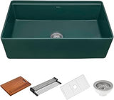 Ruvati 33 inch Fireclay Workstation Emerald Green Farmhouse Kitchen Sink Apron Front Single Bowl - RVL2387EG