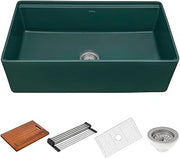 Ruvati 33 inch Fireclay Workstation Emerald Green Farmhouse Kitchen Sink Apron Front Single Bowl - RVL2387EG