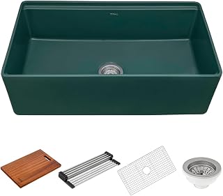 Ruvati 33 inch Fireclay Workstation Emerald Green Farmhouse Kitchen Sink Apron Front Single Bowl - RVL2387EG