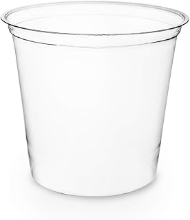 Vegware Compostable 24oz Clear Round Deli Containers, Case of 500, PLA Plastic Meal Prep, Made From PLA, A Renewable Material Made From Plants, One Lid Fits
