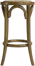 Furnifact Walnut Backless Counter Stool, Elm Wood Bar Stool with Rattan Seat in Brown Finish for Kitchen Bar and Dining Room Use