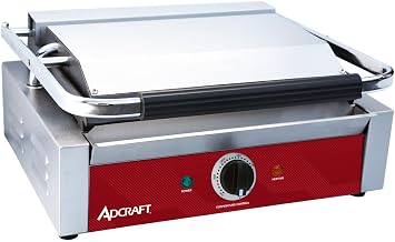 Adcraft Panini Grill with Flat Plates, 13.4" x 9.2" Cooking Surface, in Stainless Steel