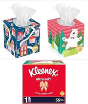 Kleenex Christmas Holiday Tissues Decorator Packages Square, 2 Pack Bundle Set (Prints Will Vary)