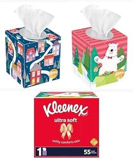 Kleenex Christmas Holiday Tissues Decorator Packages Square, 2 Pack Bundle Set (Prints Will Vary)