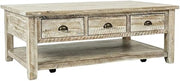 Starlight Canyon Home Distressed Solid Wood Coffee Table with Storage Farmhouse Rustic Center Table for Living Room Decor, Grey