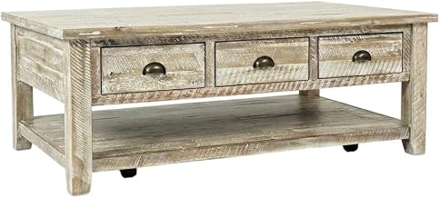 Starlight Canyon Home Distressed Solid Wood Coffee Table with Storage Farmhouse Rustic Center Table for Living Room Decor, Grey
