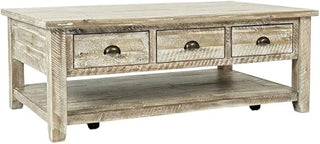 Starlight Canyon Home Distressed Solid Wood Coffee Table with Storage Farmhouse Rustic Center Table for Living Room Decor, Grey