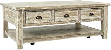 Starlight Canyon Home Distressed Solid Wood Coffee Table with Storage Farmhouse Rustic Center Table for Living Room Decor, Grey