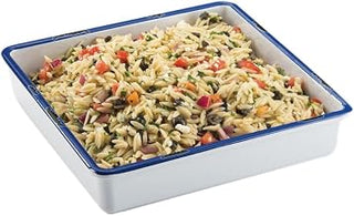 Cal-Mil 3465-15 White 15" x 12" Serving Tray with Blue Rim - 3 / CS