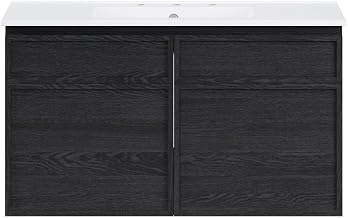 Swiss Madison St. Tropez 36" Wall-Mounted Bathroom Vanity in Black Oak with 3-Hole Widespread Sink Top
