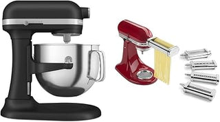 KitchenAid 7 Quart Bowl-Lift Stand Mixer, Cast Iron Black & KSMPDX Pasta Deluxe Set Stand Mixer Attachment, 5 Piece, Stainless Steel