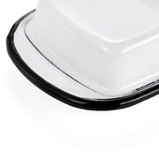 Suwimut Enamel Butter Keeper, White with Black Trim, 7.7 x 4.3 x 2.6 Inches