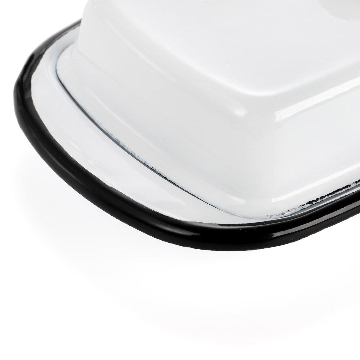 Suwimut Enamel Butter Keeper, White with Black Trim, 7.7 x 4.3 x 2.6 Inches