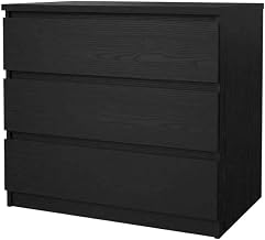 Furnifact Black Woodgrain Bedroom Chest with 3 Drawers, Metal Ball Bearing Runners, Durable Storage Unit, Stylish Furniture for Bedroom Organization