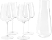 Fable Premium Wine Set - Includes 4 Crystal Wine Glasses and 1 Durable Glass Carafe - Dishwasher Safe Crystalware Bundle with Matching Carafe, Clear
