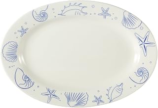 CAC China ATC-51-AW Atlantic Seashell American White Stoneware Oval Platter, 15 by 10-1/4 by 1-1/2-Inch, 12-Pack
