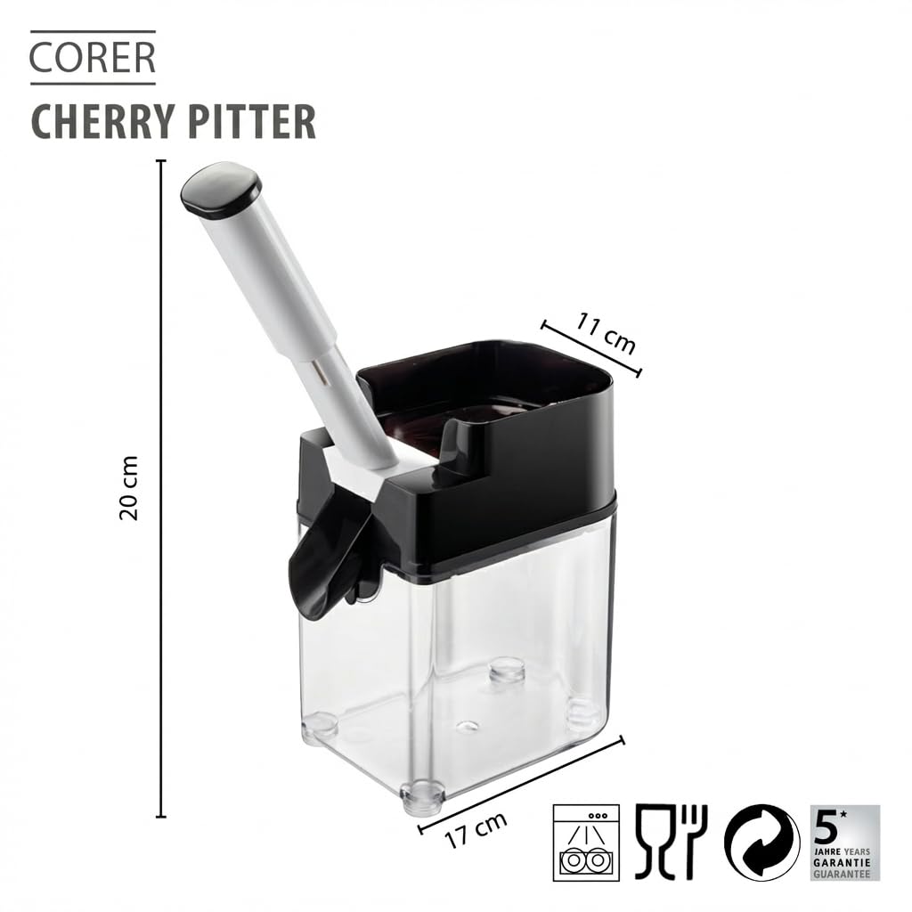 Cherry Pitter Corer by GEFU – 18 x 11 x 16.5 cm, Stainless Steel, Transparent, Model 19141