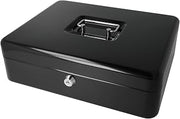Westcott Lockable Cash Box (large, 30 cm) Black | Lockable cash box made of sheet steel with 2 keys | Removable coin tray with 5 compartments | E-51002 BLACK