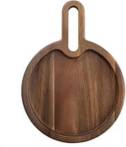TableCraft 11524 Acacia Collection Snack Tray, 11" x 8" x 3/4" Overall, Round, with Handle, Wood