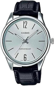 Casio #MTP-V005L-7B Men's Standard Analog Black Leather Band Silver Dial Watch