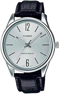 Casio #MTP-V005L-7B Men's Standard Analog Black Leather Band Silver Dial Watch