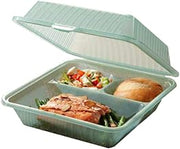 GET EC-09-1-JA Eco-Takeouts To Go Food Containers, 9" x 9" x 3.5" Deep, 3 Compartments, Reusable, Jade, Case of 1 Dozen