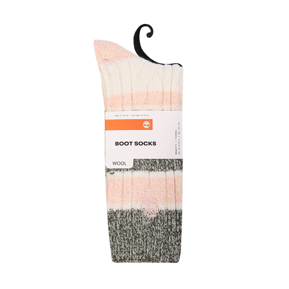 Women's 2-Pack Boot Socks by Timberland – Large, Nylon, Ivory Marl Striped (2 Pack), Pack of 2, Model TB350829TA