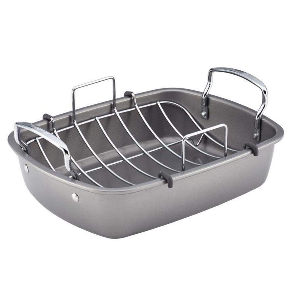 Circulon Nonstick Roasting Pan With Rack, 17 x 13 Inch Steel, Gray
