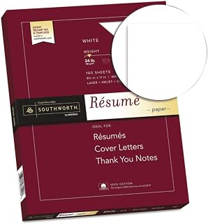 Southworth 100% Cotton Resume Paper, Ivory, 24 lbs., 8-1/2 x 11, Wove, 100/Box
