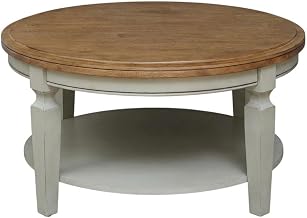 Furnifact Vista Round Coffee Table in Hickory/Stone Finish, Durable Wood Top, Modern Circular Design, Perfect for Living Room Decor or Lounge Areas