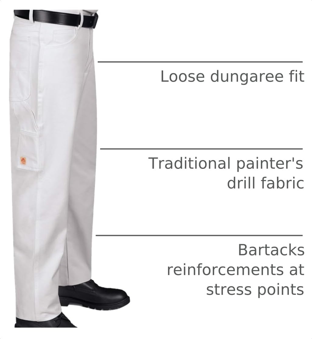 Men's Dungaree Painter Pants by Red Kap – 34W x 30L, Cotton, White, Model PC80WH 34 30