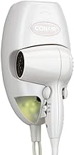 Mini Turbo White Wall Mount Hair Dryer with Nightlight - 1600W by Conair – 1 Count (Pack of 1), Plastic, White, Model 134W