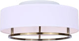 Canarm Ltd. Sonoma Crest 2-Light Flush Mount Ceiling Light, 15-Inch White Fabric Drum Shade with Gold Finish, Damp Rated Modern Lighting for Bedroom, Hallway or Entryway