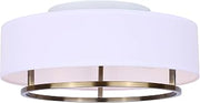 Canarm Ltd. Sonoma Crest 2-Light Flush Mount Ceiling Light, 15-Inch White Fabric Drum Shade with Gold Finish, Damp Rated Modern Lighting for Bedroom, Hallway or Entryway