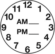 Clock Dot Labels White Black Imprint - 1 1/4"Dia 1000 Per Roll