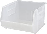 Quantum Storage QUS270CL Heavy-Duty Stackable Plastic Storage Bins for Workshop, Warehouse & Garage, Ultra Stack & Hang, 18" x 17" x 11", Clear, 3-Pack