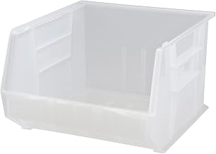 Quantum Storage QUS270CL Heavy-Duty Stackable Plastic Storage Bins for Workshop, Warehouse & Garage, Ultra Stack & Hang, 18" x 17" x 11", Clear, 3-Pack