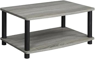 Furnifact Grey/Black 2-Tier Elevated TV Stand, Durable Composite Wood, PVC Tubes, Modern Design, Easy Assembly, Stylish Storage