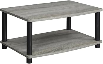 Furnifact Grey/Black 2-Tier Elevated TV Stand, Durable Composite Wood, PVC Tubes, Modern Design, Easy Assembly, Stylish Storage