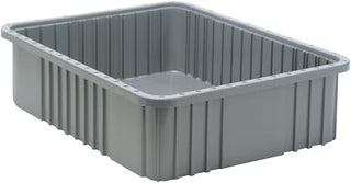 QUANTUM STORAGE SYSTEMS DG93060GY Dividable Grid Storage Container, Heavy-Duty Stackable Plastic Parts Bin for Warehouse, Assembly & Industrial Organization, 22-1/2" x 17-1/2" x 6", Gray, 3-Pack