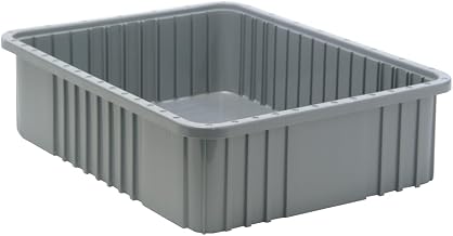 QUANTUM STORAGE SYSTEMS DG93060GY Dividable Grid Storage Container, Heavy-Duty Stackable Plastic Parts Bin for Warehouse, Assembly & Industrial Organization, 22-1/2" x 17-1/2" x 6", Gray, 3-Pack