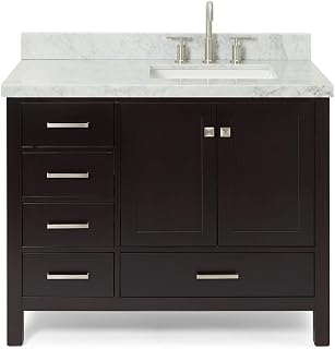 ARIEL Cambridge A043SRCWRVOESP 43" Inch Single Right Offset Rectangular Sink Solid Wood Espresso Bathroom Vanity with 1.5" Inch Edge White Carrara Marble Countertop